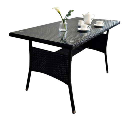 Rattan-Gartentisch mit Glasplatte - 4 Sitzplätze, wetterfest
