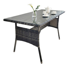 Rattan Garden Table with Glass Top - Weatherproof, Seats 4