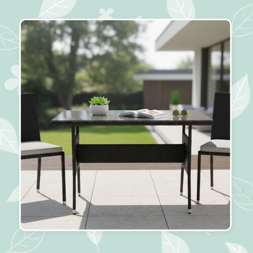 Rattan-Gartentisch mit Glasplatte - 4 Sitzplätze, wetterfest 1