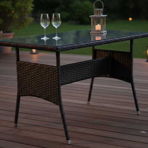 Rattan-Gartentisch mit Glasplatte - 4 Sitzplätze, wetterfest 2