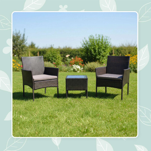 3-Piece Rattan Garden Set with Cushions and Table 1