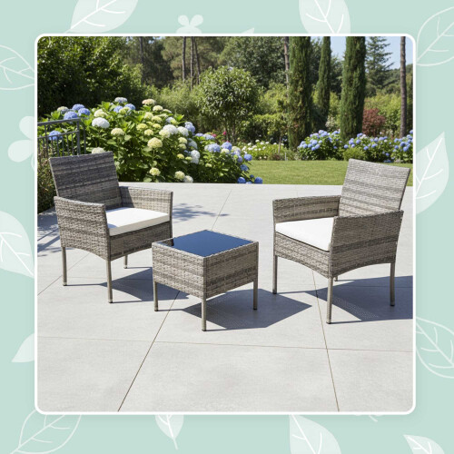 3-Piece Rattan Garden Set with Cushions and Table 1