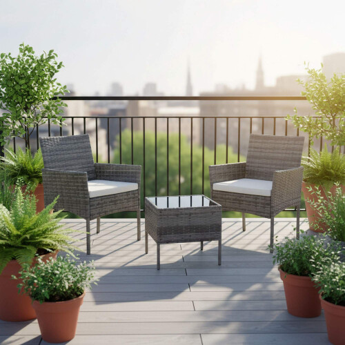 3-Piece Rattan Garden Set with Cushions and Table 2
