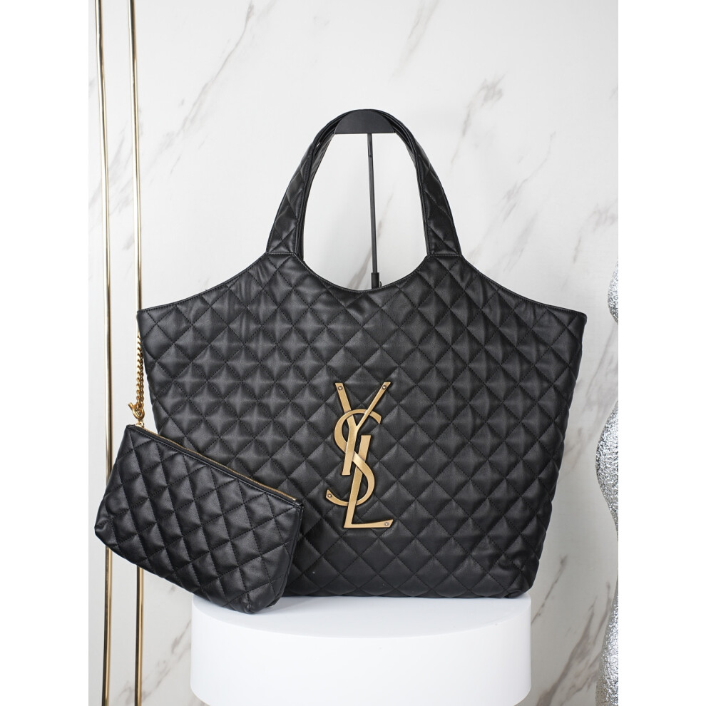 Xhrain Ysl Icare Maxi Quilted Lambskin Tote Black