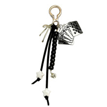 Braided Rope Keychain Playing Card Heart Bag Pendant-Black
