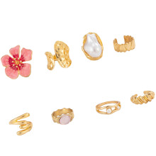 Stylish Pink Painted Flower Rings Multipacks Smooth Brims