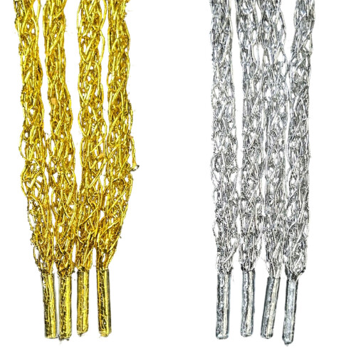 Stylish Crochet Shoelaces Metallic Color Polyester-Silver 140cm 1