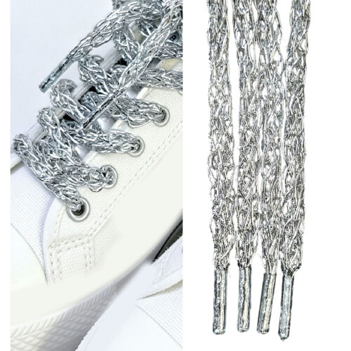Crochet Polyester Shoe Laces Sneakers Lace-Silver 100cm 2
