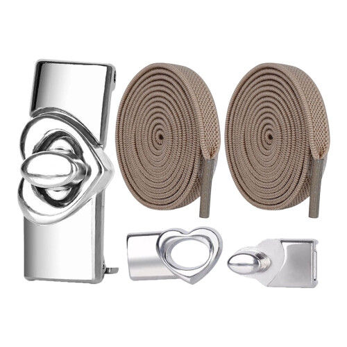 Elastische Schnürsenkel mit Metall-Herz-Charm-Verschluss,-Khaki
