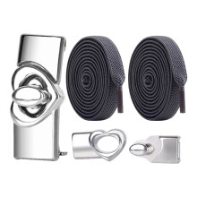 Elastic No Tie Shoelaces With Metal Heart Clasp For-Dark Grey