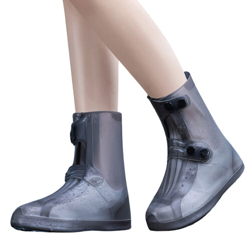 Adjustable Buckle Closure Waterproof Rain Shoe Covers-brown L