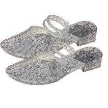 Bequeme Damen-Sandalen, Strandschuh, funkelnde spitze-Schwarz 39