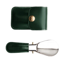 Foldable Stainless Steel Shoehorn Leather Grip Shoe Horn-Green