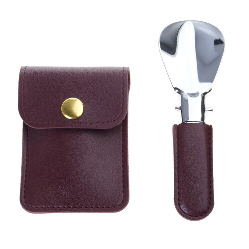 Foldable Stainless Steel Shoehorn PU Leather Handle Shoe-Red