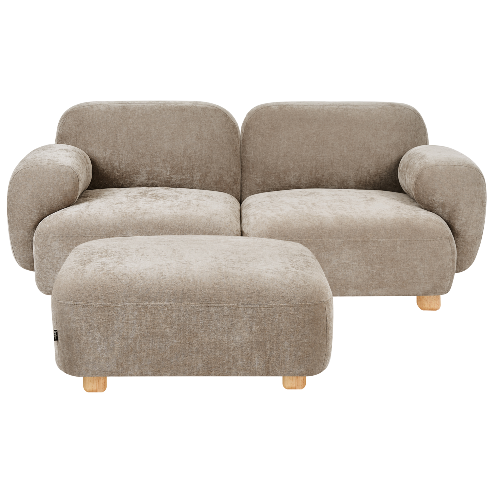 Beliani Modular Sofa 2 Seater Amli Fabric Beige With Ottoman Cream