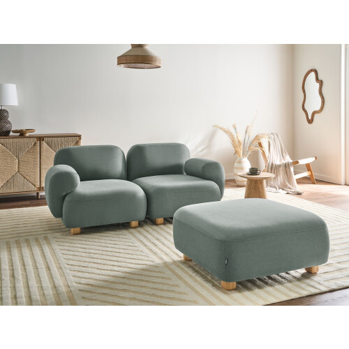 Beliani Modular Sofa 2 Seater AMLI Light Green Fabric with Ottoman 1
