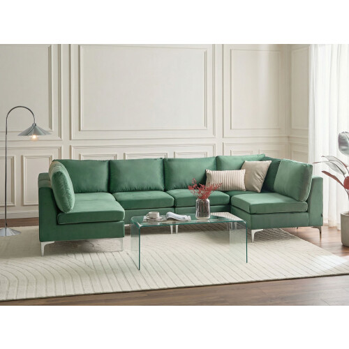 Beliani Modular U-Shape Sofa 6 Seater EVJA Green Velvet 1