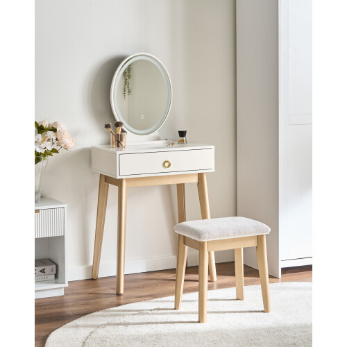 Beliani Dressing Table with Mirror and Stool ROSEY LED White 1
