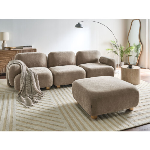 Beliani Modular Sofa 3 Seater AMLI Beige Fabric with Ottoman 1
