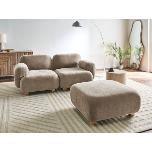 Beliani Modular Sofa 2 Seater AMLI Beige Fabric with Ottoman 1