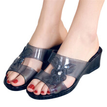 Floral Rhinestones Wedge Slippers for Women Beach-gray blue 39