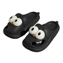 Women's PVC Slippers Cartoon Big Eye Dog Bathroom Shoe-Black S