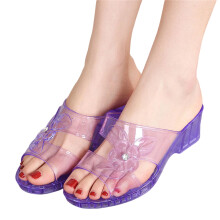 Rhinestones Decorated Clear Plastic Wedge Heel-Purple 38