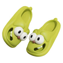 Women's PVC Slippers Cartoon Big Eye Dog Bathroom Shoe-Green L