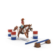Schleich Horse Club - 15-delars Barrel Racing Set med Hannah Figur, Häst och Tillbehör - Western Rodeo Leksaker