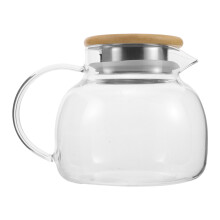 1Glass Juice and Water Pitcher with Bamboo Lid Clear Borosilicate Jug