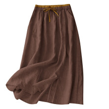 Middle Length Skirts Cotton Linen Blend Skirt For-dark brown XL