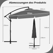 Zahradní slunečník s odsazeným povrchem 305 cm s krytem a klikou, šedý