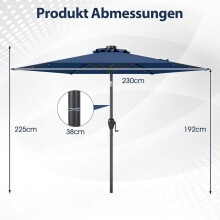 Terrasparasol van 230 cm met LED-zonnelampen, marineblauw