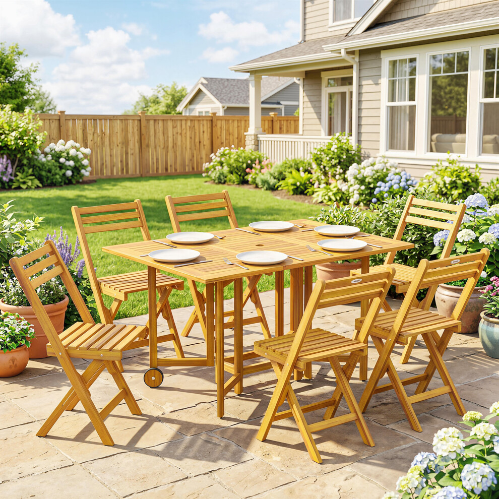 Outsunny 7 Pieces Garden Dining Set With Extending Table, 6 Folding Chairs