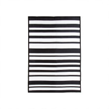 CHARLES BENTLEY Stripe Lightweight 100% Weatherproof Indoor/Outdoor/Patio Plastic UV Resistant Garden Recycled Material Rug Black For Balcony Beach