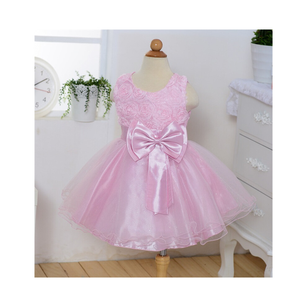Photos - Fancy Dress  Spring and summer Korean style children's princess dress wedding dress girls three-dimensional flower dress ch(Pink, 150cm)