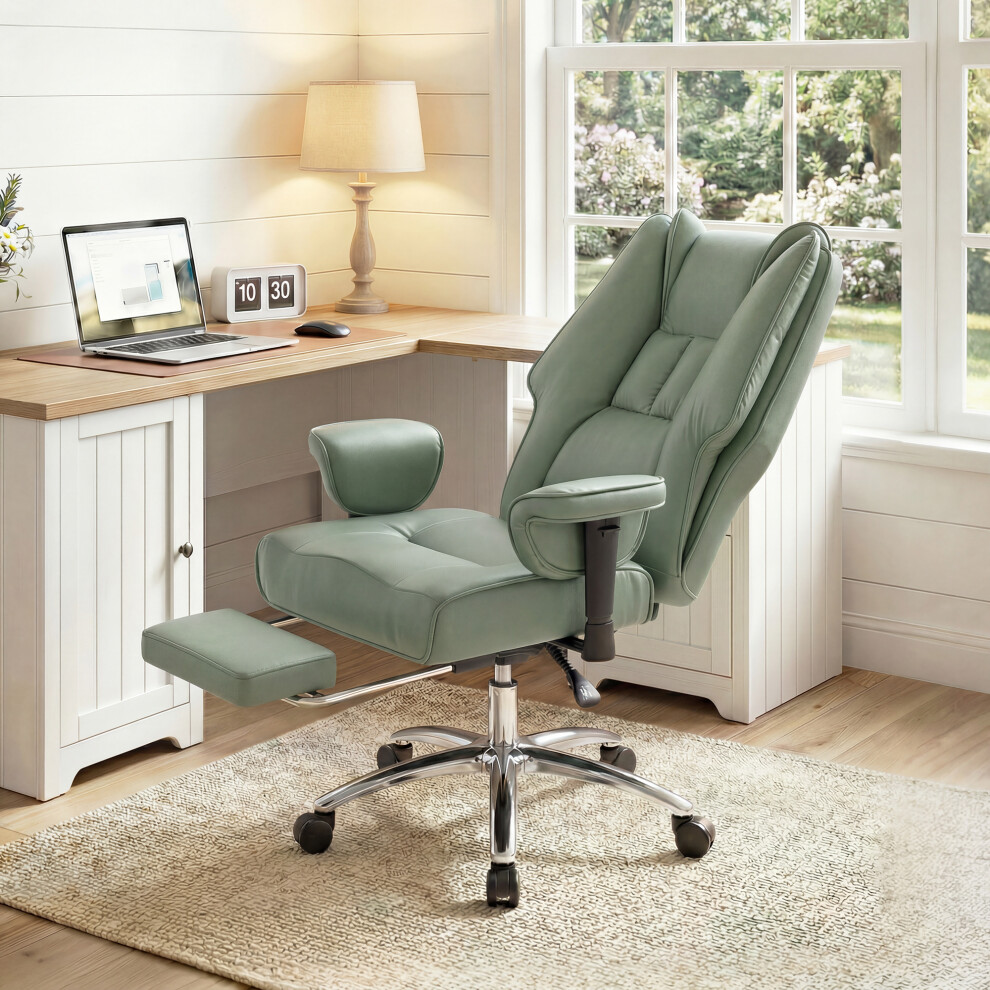 Homcom Executive Office Chair, Reclining Desk Chair With Footrest, Green