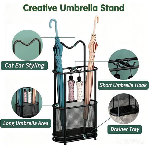 Cat Ear Umbrella Stand Holder Organizer Home Entryway Storage Rack 1
