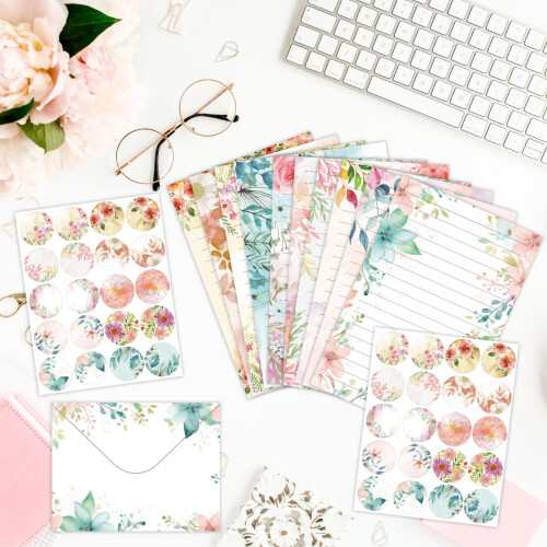 Conjunto de papelaria floral com envelopes - 160 peças 2