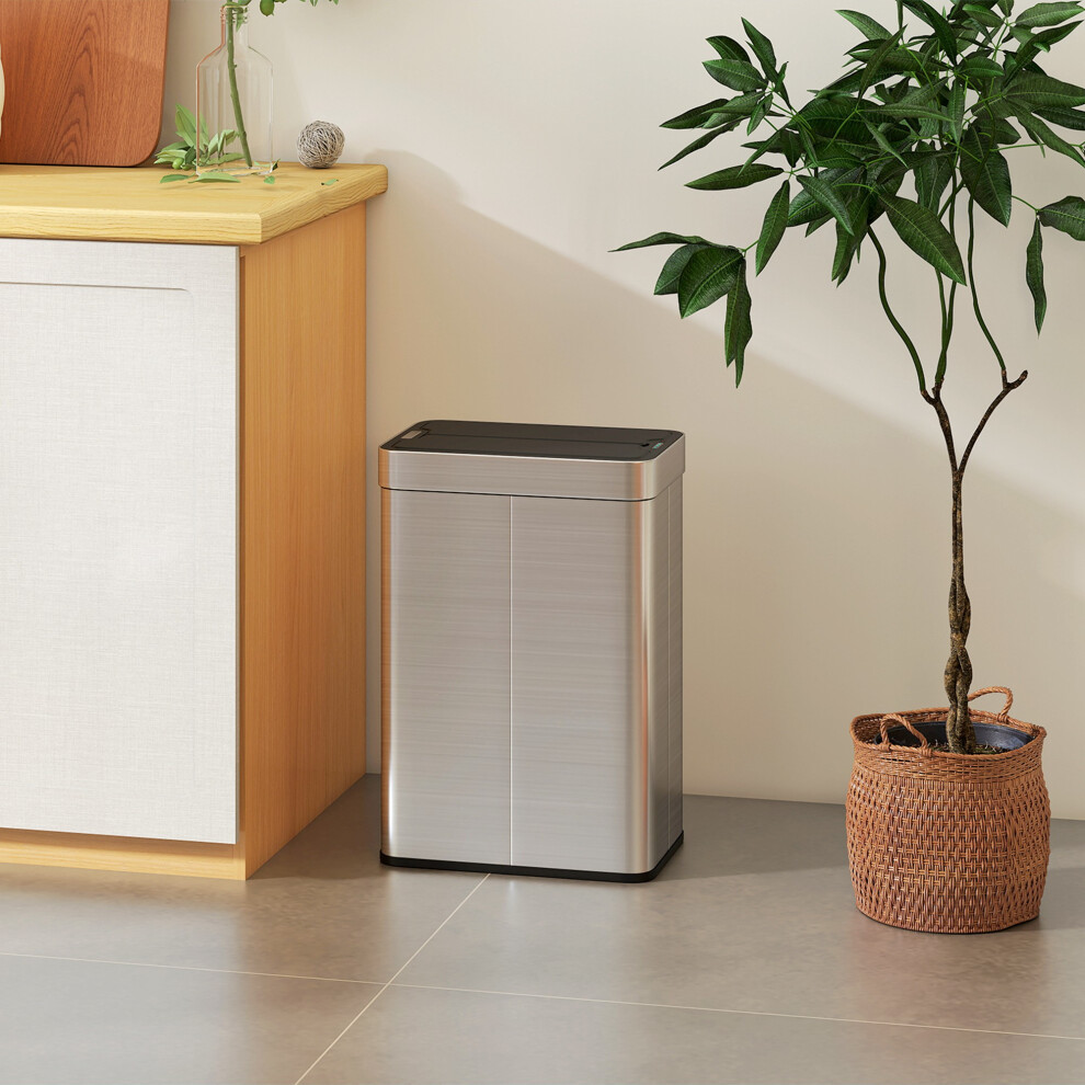 Homcom 55L Sensor Bin, Automatic Smart Bin With Soft-Close Lid, Tone Silver