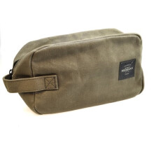 Mens Wash Toiletries Travel Bag Distressed Waxed Canvas Khaki Meridian To-Go