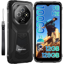 (Black) Blackview Fort 1 Rugged Phone Android 15,10000mAh Battery 12GB 128GB, Gemini AI 6.56 Inch 90Hz, Black/Orange/Green