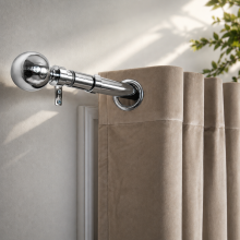 (Chrome / Plain Ball, 120-210 cm (48" - 83" In)) Extendable Metal Curtain Pole 28 mm Includes Finials Rings Brackets & Rod Fittings