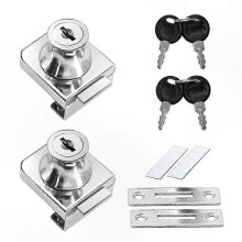 2-pack dörrlås i zinklegering, rostfria skåplås med 4 nycklar för 5-12 mm glasdörrar, ingen borrning krävs_M