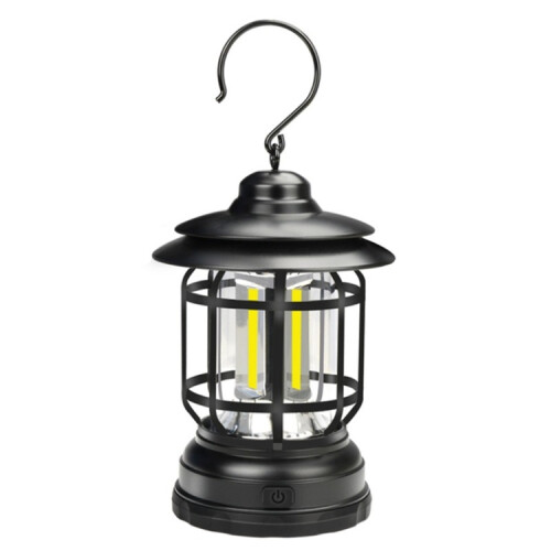 Portable Retro Hanging Lamp Lantern Camping Tent Light,USB Charging(Black)