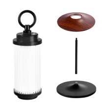 Outdoor lighting with ultra-long battery life, portable tent light, black walnut wood color.