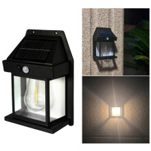 Solar Outdoor Tungsten Wall Light 3 Modes Body Sensing Waterproof Garden Villa Night Light,Regular Black