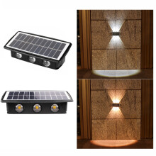 6-LED Solar-Powered Light-Controlled Dual-Head Wall Lamp, Outdoor Waterproof Wall Washer (White Light + Warm Light)