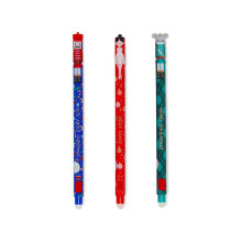 Set of 3 Erasable Gel Pens, Christmas Edition, with Thermosensitive Ink, Red, Blue, Green, Erasable Without Damaging the Paper