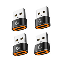 4er-Pack USB-C-auf-USB-A-Adapter, schwarze Aluminiumlegierung, PD 6A Schnellladefunktion und Datenübertragung, zweifach hochglänzende Oberfläche